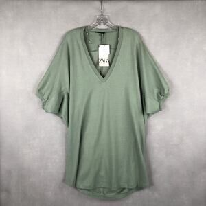 Zara Kimono Sleeve Dress Women’s Size Medium V-Neck Green NEW